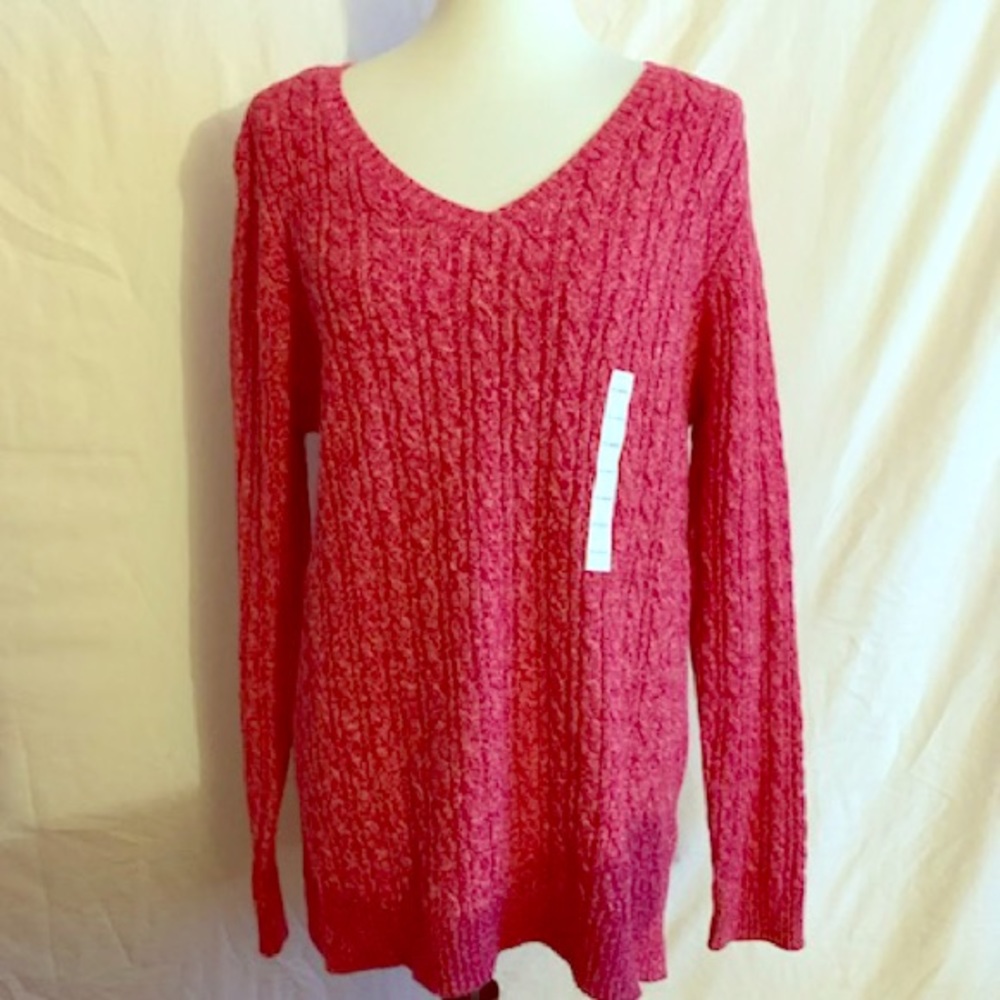 NWT Pink/White Croft & Barrow V Neck Sweater